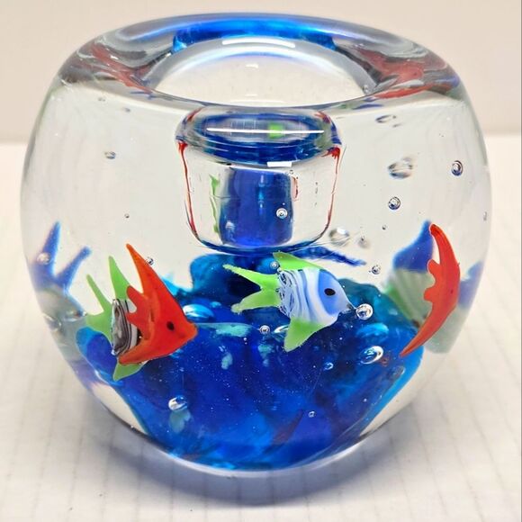 NOT FOR SALE VINTAGE MURANO STYLE GLASS FISH AQUARIUM Candle Holder - Picture 2 of 8